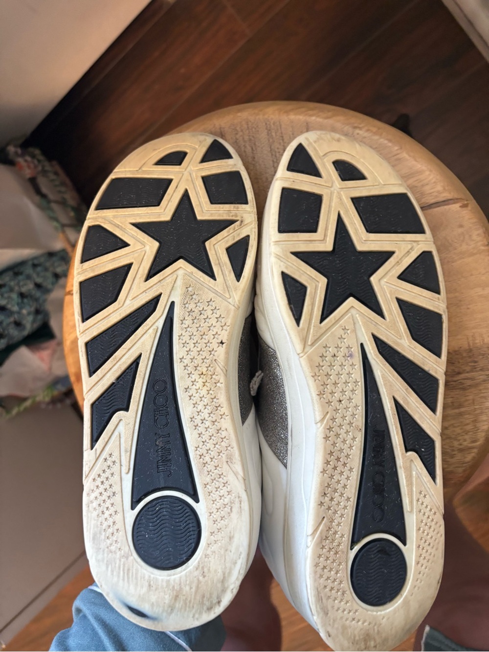 Jimmy Choo Hawaii sneakers white leather  silver glitter star Designer 40 $600 - Picture 11 of 11